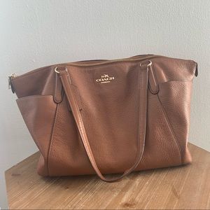 Leather Coach Tote Large Side Pockets brown